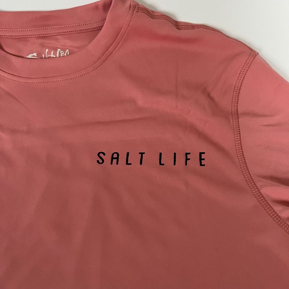 Salt Life SLX Performance Shirt Womens Small Pink Long Sleeve American Flag Tail